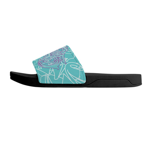 9TZ Slipkonz | Slides feat Turquoise Mix Script | Hip - Hop Streetwear Slides - Stykonz Graffiti Streetwear